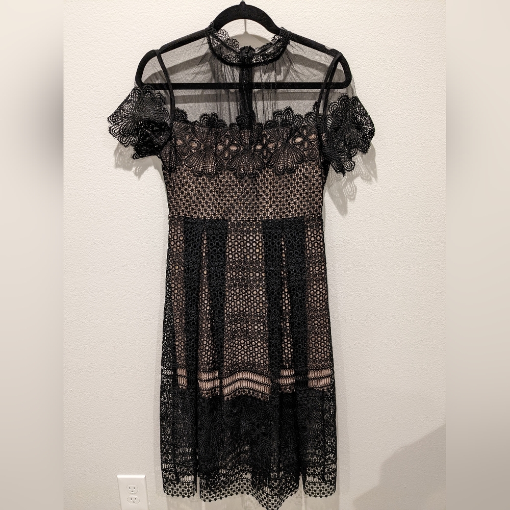 Mock neck, lace occasion dress